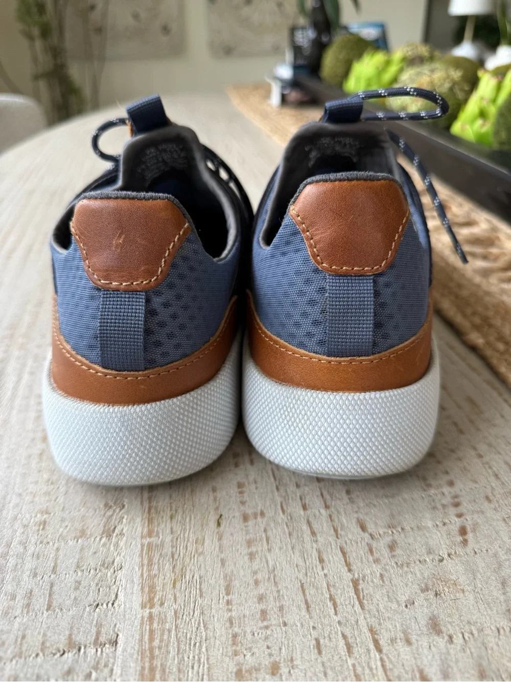 OluKai Navy Canvas Lace-Up Sneakers with Brown Leather Accents like new!